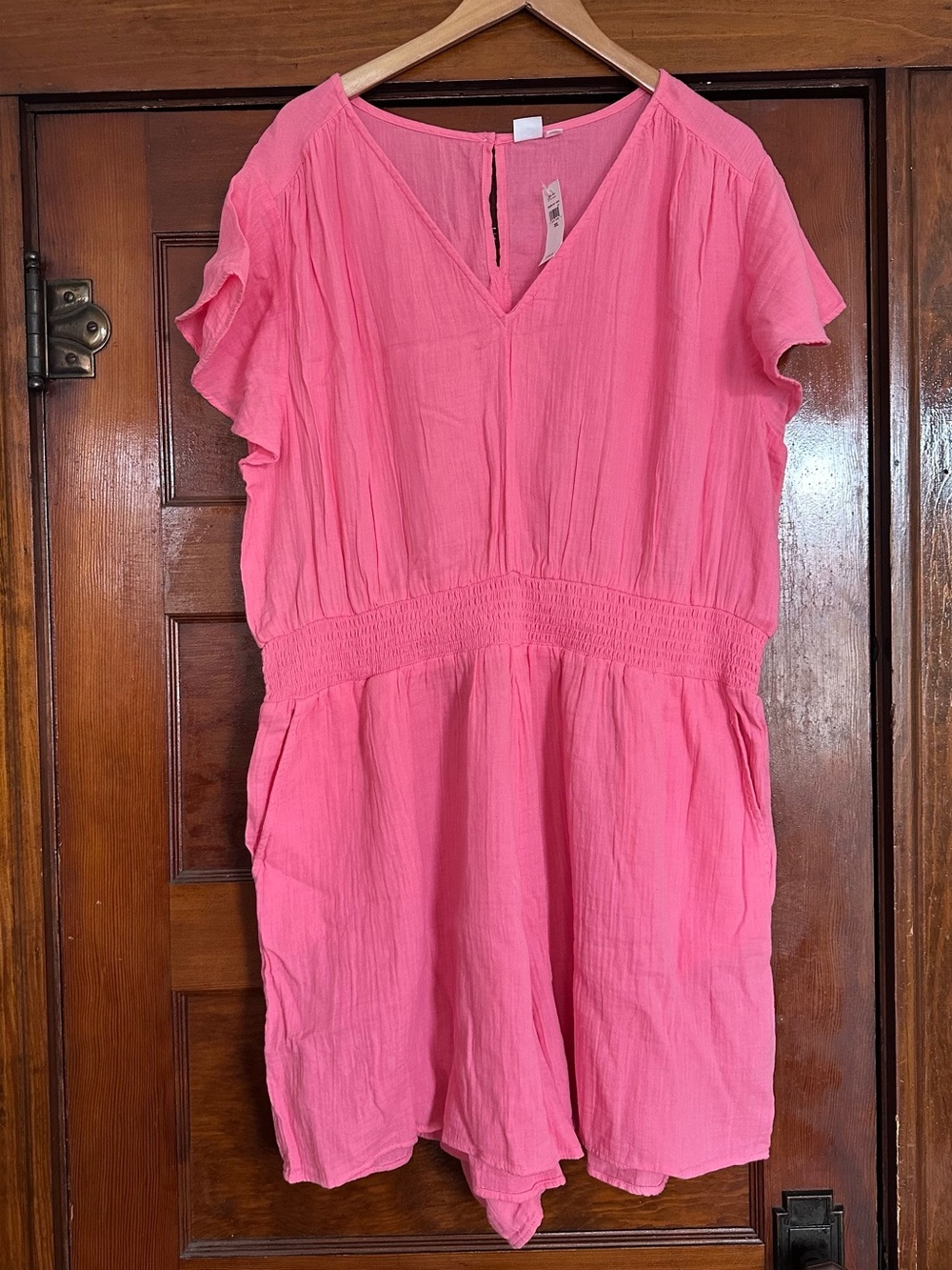 New GAP Gauze V-Neck Romper Cotton Size XXL Pink Pockets Beach Coastal Vacation